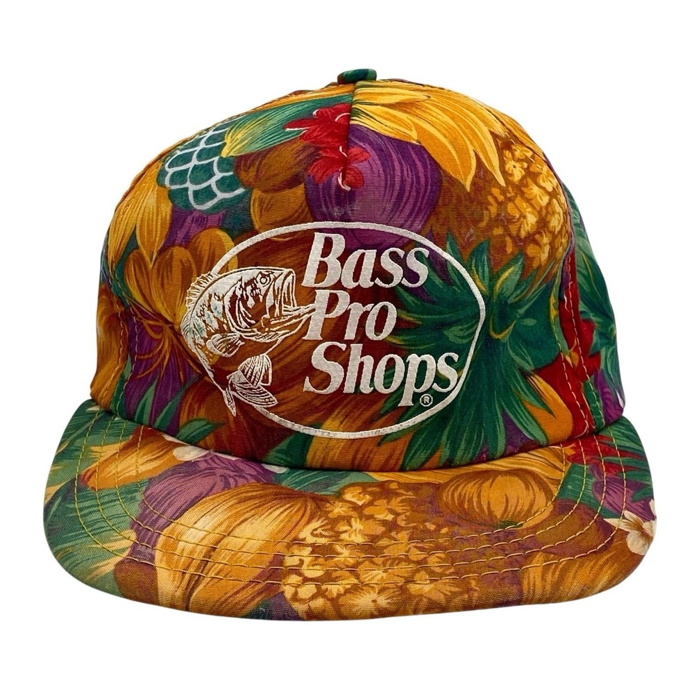 Vintage Bass Pro Shops Floral Hawaiian Snapback Trucker Hat USA Made